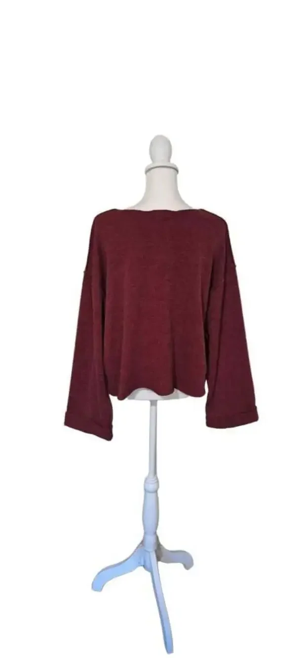 Minimalist Womens Sz. S, Burgundy Knit V Neck,Drop Shoulder, Cuffs, Lagenlook
